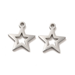 Stainless Steel Color 304 Stainless Steel Charms, Hollow Star, Stainless Steel Color, 12x11x1.4mm, Hole: 1.4mm
