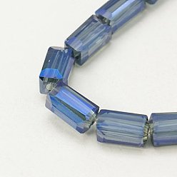Cornflower Blue Electroplate Glass Beads, Full Rainbow Plated, Faceted, Cuboid, Cornflower Blue, 12x6x6mm, Hole: 1mm