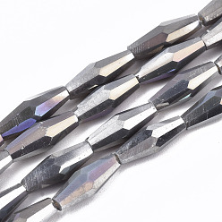 Gray Electroplate Glass Beads Strands, AB Color Plated, Faceted Bicone, Gray, 12x4mm, Hole: 0.8mm, about 59~60pcs/strand, 27.56 inch(70cm)