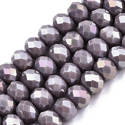 Средний Фиолетовый Стеклянные бусины с гальваническим покрытием , непрозрачный сплошной цвет, с покрытием AB цвета, граненые, рондель, синевато-серый, 4x3 мм, отверстие : 0.4 мм, около 130 шт / нитка, 16.54 дюйм (42 см)