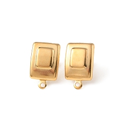 Golden 304 Stainless Steel Stud Earring Findings, with Horizontal Loops, Rectangle, Golden, 16x10mm, Hole: 1.4mm, Pin: 0.8mm