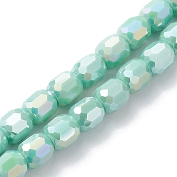 Aigue-marine Perles en verre electroplate, de couleur plaquée ab , facette, baril, aigue-marine, 8x8mm, Trou: 1.2mm, Environ 80 pcs/chapelet, 26.14'' (66.4 cm)
