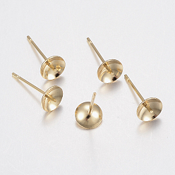 Golden 304 Stainless Steel Stud Earring Findings, Golden, 15x8mm, Pin: 0.8mm