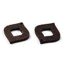 Coconut Brown Natural Wenge Wood Pendants, Undyed, Rhombus Frame Charms, Coconut Brown, 27.5x27x3.5mm, Hole: 2mm