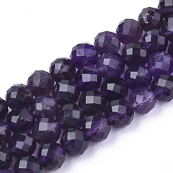 Amethyst Natural Amethyst Beads Strands, Faceted, Round, 5.5~6x6mm, Hole: 1mm, about 32pcs/strand, 7.48 inch