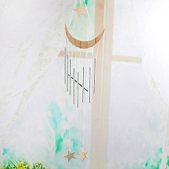Cornsilk Metal Tube Wind Chimes, Wooden Pendant Decorations, Moon & Star, Cornsilk, 530mm