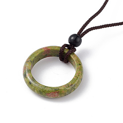 Unakite Collier pendentif anneau unakite naturel avec cordon en nylon pour femme, 27.95 pouce (71 cm)