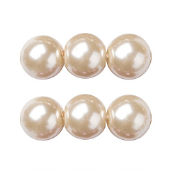 Marron Clair Brins de perles rondes en verre teinté écologique, Grade a, cordon en coton fileté, bisque, 8mm, Trou: 0.7~1.1mm, Environ 52 pcs/chapelet, 15 pouce