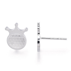 Silver 925 Sterling Silver Stud Earrings, Crown, Nickel Free, with S925 Stamp, Silver, 12x9.5mm, Pin: 0.9mm