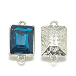 Teal Alloy Glass Links connectors, Faceted, Rectangle, Platinum, Teal, 21x12x6mm, Hole: 1.5mm