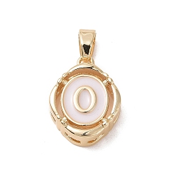 Letter O 304 Stainless Steel Enamel Pendants, Oval with Letter, Golden, White, Letter.O, 15.5x11.5x4mm, Hole: 4.5x2.5mm