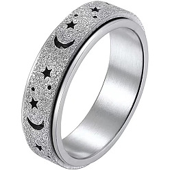 Stainless Steel Color Stainless Steel Moon and Star Rotatable Finger Ring, Spinner Fidget Band Anxiety Stress Relief Ring for Women, Stainless Steel Color, US Size 10(19.8mm)