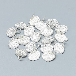 Silver 925 Sterling Silver Charms, with Jump Ring, Longevity Lock, Silver, 8x10x1mm, Hole: 3.5mm