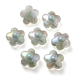 Aigue-marine Placage uv perles acryliques transparentes irisées arc-en-ciel, deux tons, fleur, aigue-marine, 17x17x9mm, Trou: 2.7mm