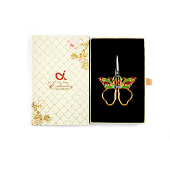 Yellow Green Stainless Steel Scissors, Embroidery Scissors, Sewing Scissors, with Zinc Alloy Enamel Handle, Butterfly, Yellow Green, 140x90x20mm