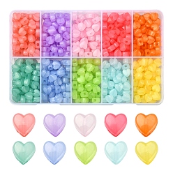 Color mezclado 600 piezas 10 colores perlas de acrílico de gelatina de imitación, corazón, color mezclado, 8x8.5x5.5 mm, agujero: 2.5 mm, 60 piezas / color