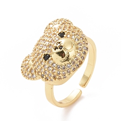 Clear Cubic Zirconia Bear Open Cuff Rings, Golden Alloy Jewelry for Women, Clear, Inner Diameter: 17mm