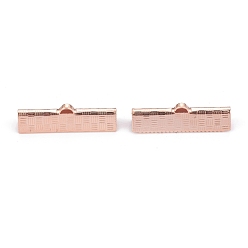 Rose Gold 304 Stainless Steel Ribbon Crimp Ends, Rose Gold, 7x25x5.5mm, Hole: 1.4x0.5mm