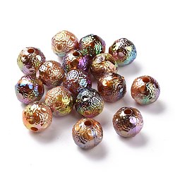 Sienna UV Plating Rainbow Iridescent Acrylic Beads, with Gold Foil, Textured, Round, Sienna, 16x15mm, Hole: 4mm