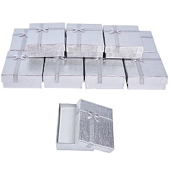 Silver Valentines Day Gifts Packages Cardboard Pendant Necklaces Boxes, with Bowknot Outside and Sponge Inside, for Necklaces and Pendants, Rectangle, Silver, 9x7x3cm