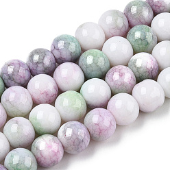 Plum Opaque Crackle Glass Round Beads Strands, Imitation Stones, Round, Plum, 10mm, Hole: 1.5mm, about 80pcs/strand, 30.31~31.10 inch(77~79cm)
