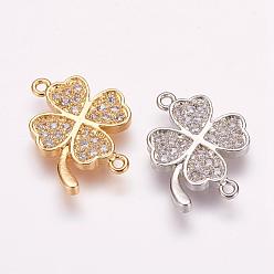 Mixed Color Brass Micro Pave Cubic Zirconia Links, Clover, Mixed Color, 14.5x16.5x2mm, Hole: 1mm