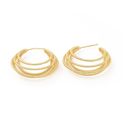 Real 18K Gold Plated Rack Plating Brass Chunky Open Hoop Earrings, Multi Line Stud Earrings for Women, Cadmium Free & Lead Free, Real 18K Gold Plated, 26x29x9mm, Pin: 0.7mm