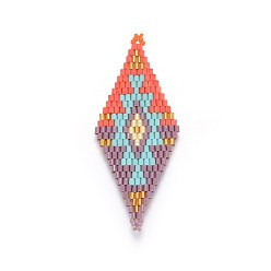 Coloré Liens de perles de rocaille japonaises faites à la main miyuki & toho, Motif métier, losange, colorées, 60~61x24.5~25x1.7mm, Trou: 1.6mm
