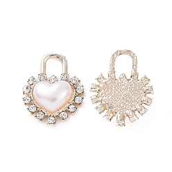 Light Gold Alloy Rhinestone Pendants, with ABS Plastic Imitation Pearl Beads, Heart Padlock Charm, Light Gold, 24.5x18.5x5.5mm, Hole: 5x6.5mm