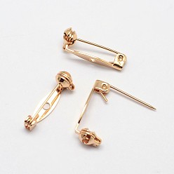 Real 18K Gold Plated Grade AAA Brass Brooch Findings, Back Bar Pins, with One Holes, Cadmium Free & Nickel Free & Lead Free, Real 18K Gold Plated, 20x7x7mm, Hole: 2mm, Pin: 1mm