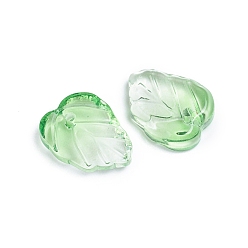 Lime Vert Breloques en verre transparent bicolore, feuille, lime green, 13.5x10.5x3.5mm, Trou: 1.2mm