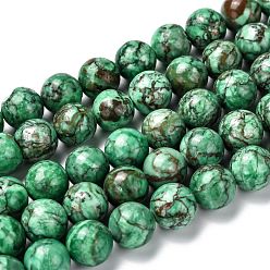 Vert Marbre naturel brins de perles, ronde, teints et chauffée, verte, 10mm, Trou: 1mm, Environ 38 pcs/chapelet, 15.7 pouce (40 cm)