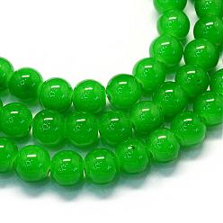 Verde De vidrio para hornear de jade imitación pintada hebras de grano redondo, verde, 8.5~9 mm, agujero: 1.5 mm, sobre 105 unidades / cadena, 31.8 pulgada