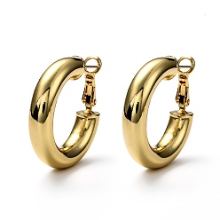 Настоящее золото 18K Латунные серьги обруча, кольцо, реальный 18 k позолоченный, 29x6.5 мм, штифты : 0.8 мм