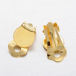 Золотой Латунные клипсы, с круглой плоской подушкой, плоско-круглые, золотые, 19x10x7.5 мм, лоток : 10 мм