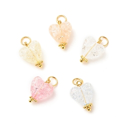 Golden Transparent Acrylic Pendants, with Jump Rings & Alloy Daisy Spacer Beads, Heart, Golden, 16.5mm, Hole: 3.6mm, Heart: 12x10.5x6.5mm, Ring: 5x0.7mm