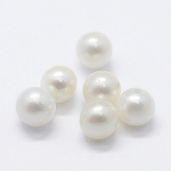 Blanc Floral Culture des perles perles d'eau douce naturelles, Note 3 un, la moitié foré, ronde, floral blanc, 3.5~4mm, Trou: 0.8mm