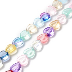 Colorful Transparent Glass Beads Strand, Heart, Colorful, 9.5~10x10x3.5~4.5mm, Hole: 0.8~1mm, about 35pcs/strand, 13.15~13.31 inch(33.4~33.8cm)