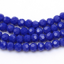 Bleu Moyen  Opaques brins de perles de verre solide, facettes (32 facettes) rondes, bleu moyen, 6mm, Trou: 1mm, Environ 100 pcs/chapelet, 24 pouce