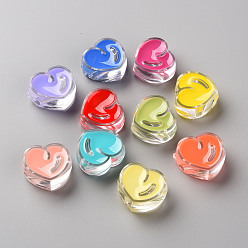 Color mezclado Granos de acrílico esmalte transparente, corazón, color mezclado, 20x21.5x9 mm, agujero: 3.5 mm