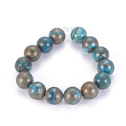 Dodger Azul Perlas de pirita naturales hebras, teñido, rondo, azul dodger, 14 mm, agujero: 1 mm, sobre 14 unidades / cadena, 8 pulgada
