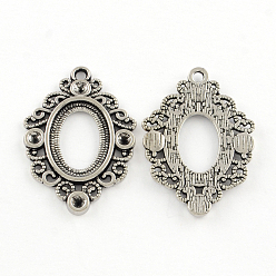 Antique Silver Tibetan Style Alloy Pendant Rhinestone and Cabochon Open Back Settings, Cadmium Free & Lead Free, Oval, Antique Silver, Tray: 18x13mm, 35x25x2mm, Hole: 2mm, about 315pcs/1000g, fit for 3mm rhinestone