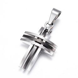 Gunmetal & Stainless Steel Color 304 Stainless Steel Pendants, Frosted & Smooth Surface, Cross, Gunmetal & Stainless Steel Color, 28x20x5mm, Hole: 7x5mm