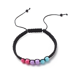 Colorful Acrylic Braided Bead Bracelet, Nylon Cord Adjustable Bracelet for Women, Colorful, Inner Diameter: 2~3-1/4 inch(5~8.1cm)