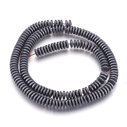 Original Color Non-magnetic Synthetic Hematite Beads Strands, Frosted, Heishi Beads, Flat Round/Disc, 6x2mm, Hole: 1mm, about 190pcs/strand, 15.7 inch(40cm)
