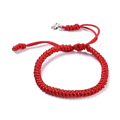 Red Nylon Thread Braided Bracelets, Red String Bracelets, with 304 Stainless Steel Jump Rings and Alloy Lotus Charms, Red, 2 inch~3-3/8 inch(5.2~8.7cm)