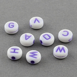 Medium Orchid Solid Acrylic Horizontal Hole Letter Beads, Flat Round, Medium Orchid, 7x3mm, Hole: 2mm, about 4500pcs/500g