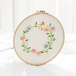 BrumosaRosa Kit de bordado diy con patrón de flores, incluyendo agujas de bordar e hilo, paño de lino de algodón, rosa brumosa, 270x270 mm