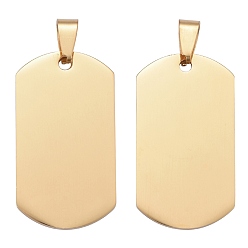 Oro 304 de acero inoxidable colgantes grandes, pulido manual, etiquetas de estampado en blanco, Rectángulo, dorado, 38x21x1.8 mm