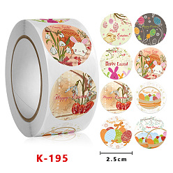 Egg 8 Styles Easter Stickers, Adhesive Labels Roll Stickers, Gift Tag, for Envelopes, Party, Presents Decoration, Flat Round, Egg Pattern, 25mm, 500pcs/roll